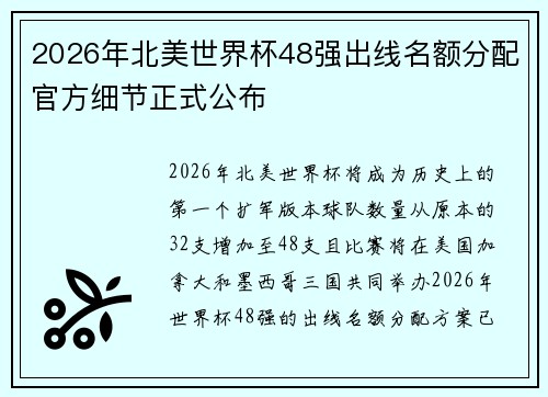 2026年北美世界杯48强出线名额分配官方细节正式公布 2026年北美世界杯48强出线名额分配官方细节正式公布